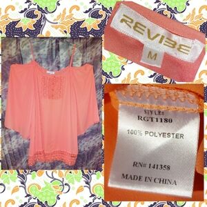 Revibe brand Light Coral Soft Woven Cold Shoulder Top w/Crochet Detail Sz Medium